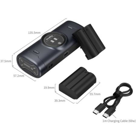 SmallRig 5697 - zestaw, przenośna dwukanałowa ładowarka (typu etui), 2x akumulator Nikon EN-EL15c (USB-C, 18W) - wymiary i zawartość zestawu